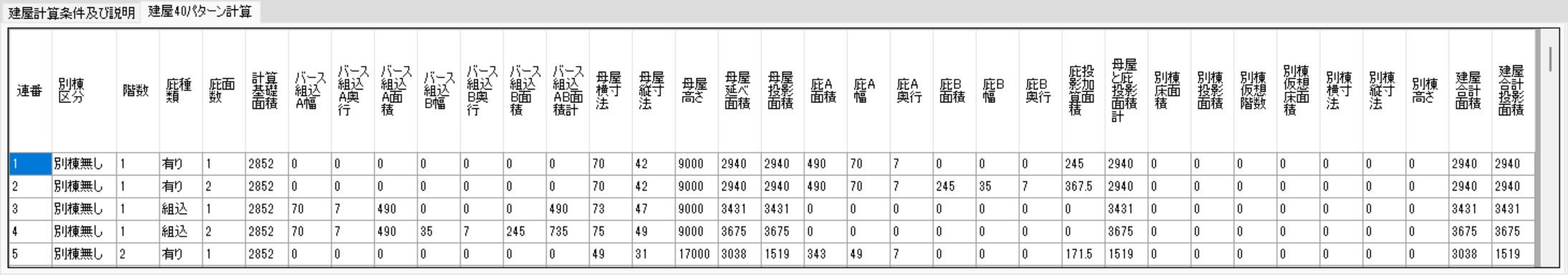 建屋タイプ４０パターン計算